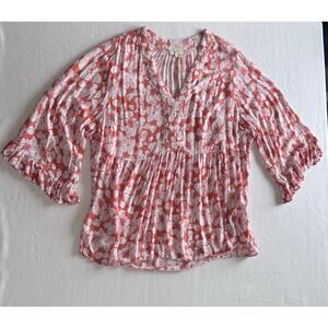 Orange White Floral Cynthia Curvy Blouse